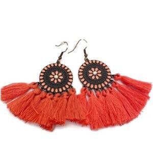 Coral Tassel Drop Earrings